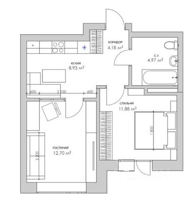 Продажа 2-комнатной квартиры 42,1 м², 2/7 этаж