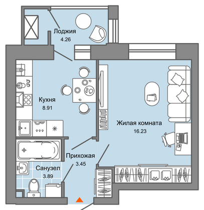 Продажа 1-комнатной квартиры 35 м², 1/4 этаж