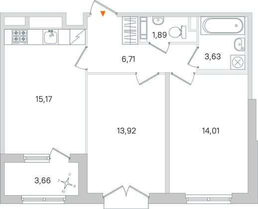 Продажа 2-комнатной квартиры 57,2 м², 4/4 этаж