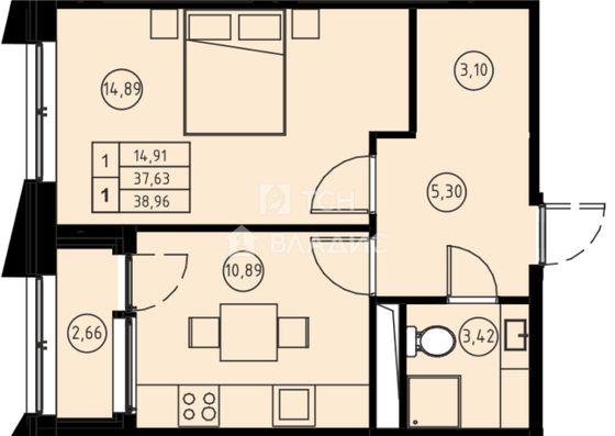 Продажа 1-комнатной квартиры 33 м², 8/22 этаж