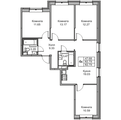 Продажа 4-комнатной квартиры 82,8 м², 1/16 этаж