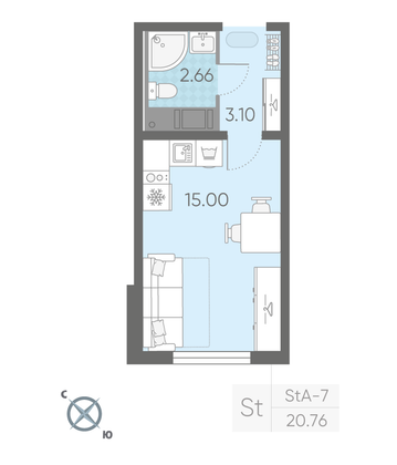 Продажа квартиры-студии 20,8 м², 14/19 этаж