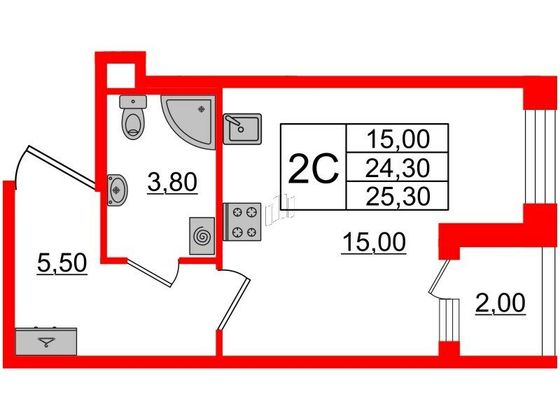 Продажа квартиры-студии 24,3 м², 3/4 этаж