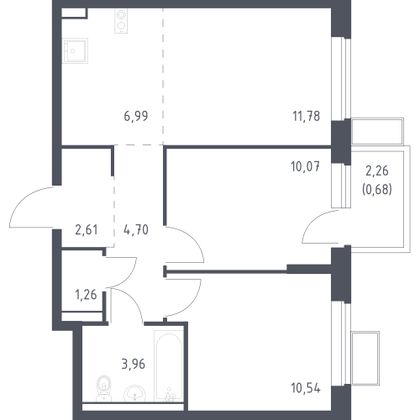 52,6 м², 2-комн. квартира, 8/12 этаж