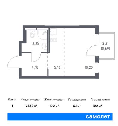 23,5 м², студия, 15/17 этаж