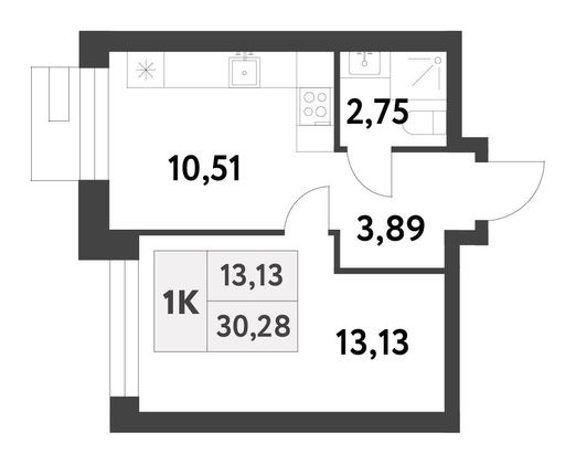 Продажа 1-комнатной квартиры 30,3 м², 2/16 этаж