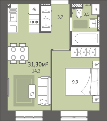Продажа 1-комнатной квартиры 31,3 м², 2/9 этаж