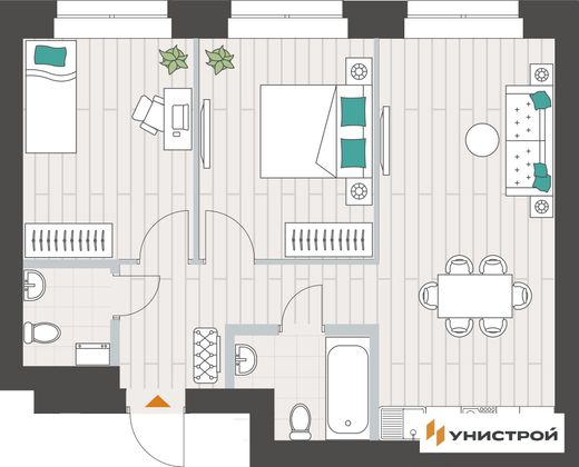 55,8 м², 2-комн. квартира, 2/10 этаж