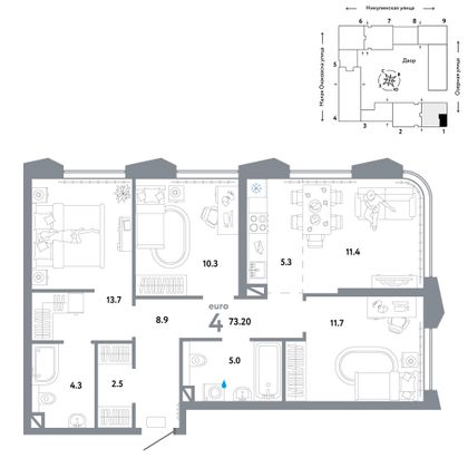 73,2 м², 4-комн. квартира, 18/30 этаж