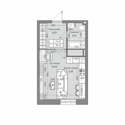 30,4 м², 1-комн. квартира, 25/25 этаж