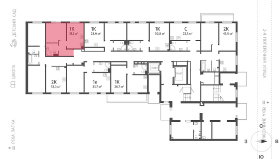 31,1 м², 1-комн. квартира, 1/16 этаж