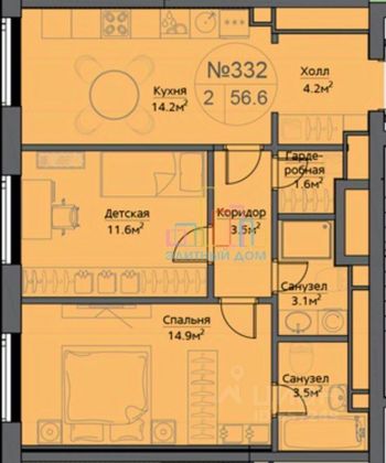 Продажа 2-комнатной квартиры 56,6 м², 31/59 этаж