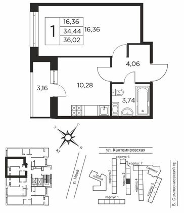 34,4 м², 1-комн. квартира, 9/12 этаж