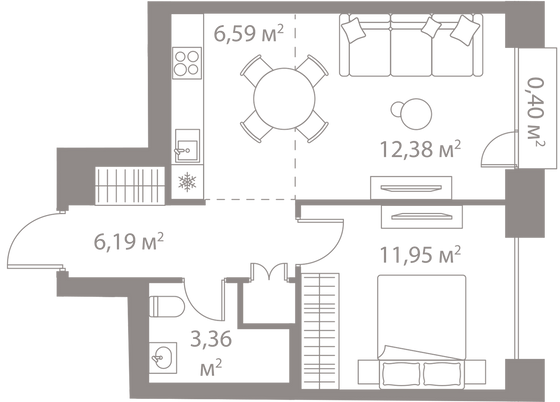 Продажа 1-комнатной квартиры 40,9 м², 11/25 этаж