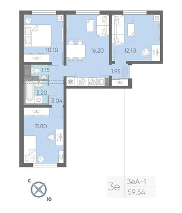 Продажа 3-комнатной квартиры 59,5 м², 14/19 этаж