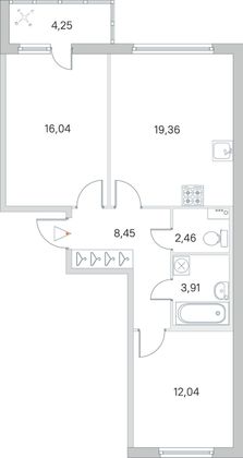 Продажа 2-комнатной квартиры 64,4 м², 1/8 этаж