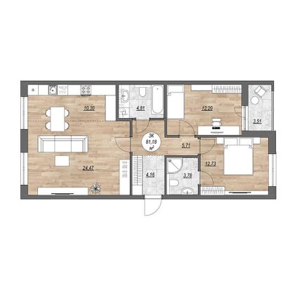 85,2 м², 3-комн. квартира, 3/10 этаж