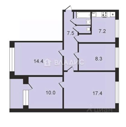 Продажа 4-комнатной квартиры 68,1 м², 2/9 этаж