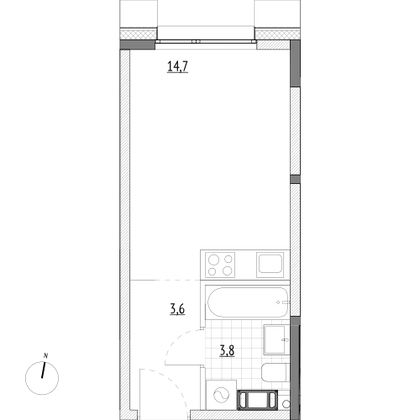 Продажа квартиры-студии 22,1 м², 7/7 этаж