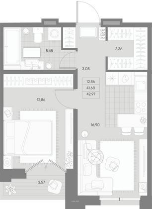 43 м², 1-комн. квартира, 6/11 этаж