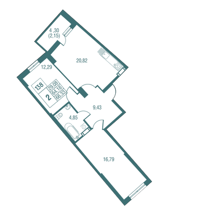 Продажа 2-комнатной квартиры 66,3 м², 24/25 этаж