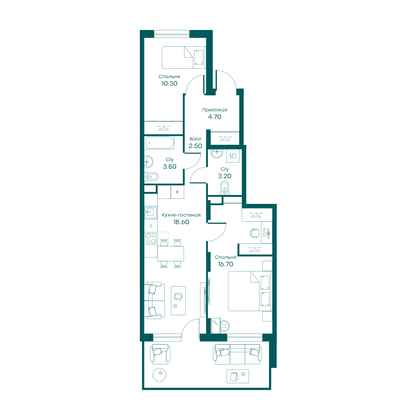 59,8 м², 3-комн. квартира, 1/6 этаж