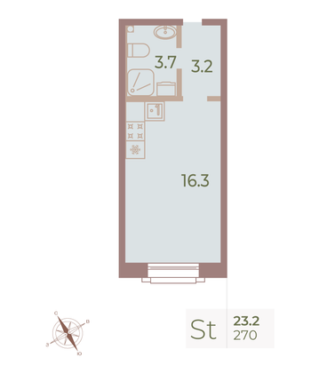 Продажа квартиры-студии 23,2 м², 9/9 этаж