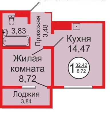 Продажа 1-комнатной квартиры 32 м², 5/17 этаж