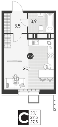 Продажа квартиры-студии 27,5 м², 13/21 этаж