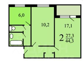 Продажа 2-комнатной квартиры 44,4 м², 7/9 этаж