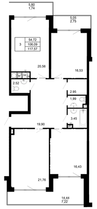 117,6 м², 3-комн. квартира, 4/4 этаж