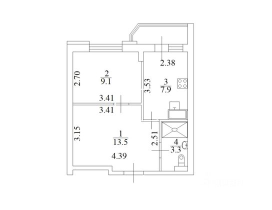 Продажа 1-комнатной квартиры 33,8 м², 17/17 этаж