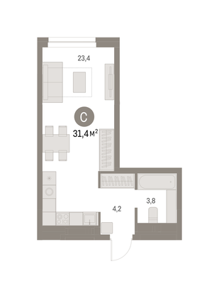 Продажа квартиры-студии 31,4 м², 2/13 этаж
