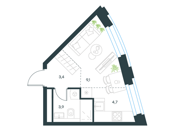 Продажа квартиры-студии 21,1 м², 25/26 этаж