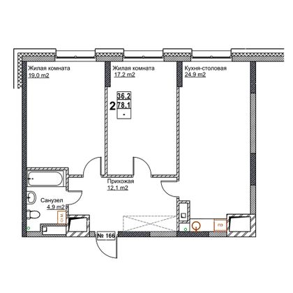 Продажа 2-комнатной квартиры 78,1 м², 5/24 этаж