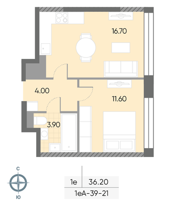Продажа 1-комнатной квартиры 36,2 м², 21/30 этаж