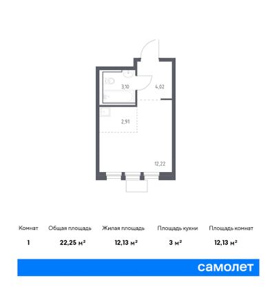 22,3 м², студия, 15/17 этаж