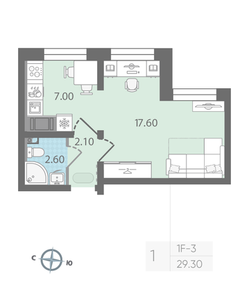 Продажа 1-комнатной квартиры 29,3 м², 4/25 этаж
