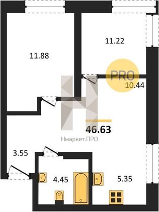 Продажа 2-комнатной квартиры 46,6 м², 12/25 этаж