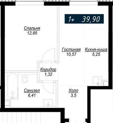Продажа 1-комнатной квартиры 39,9 м², 22/36 этаж