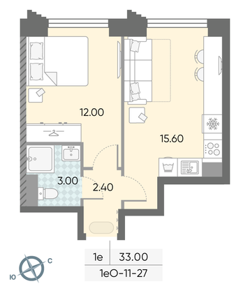 Продажа 1-комнатной квартиры 33 м², 27/58 этаж