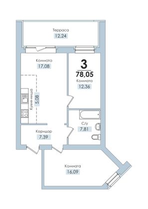 78,1 м², 3-комн. квартира, 6/6 этаж