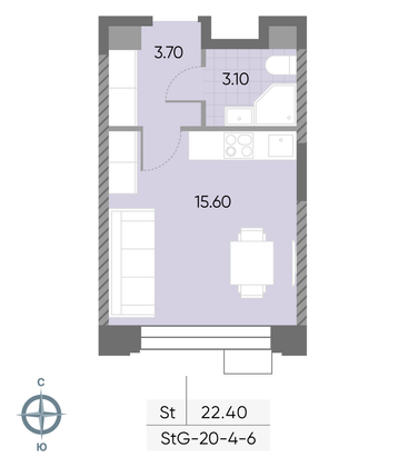 Продажа квартиры-студии 22,4 м², 5/30 этаж