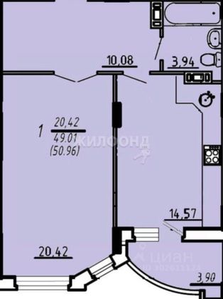 Продажа 1-комнатной квартиры 49 м², 9/16 этаж