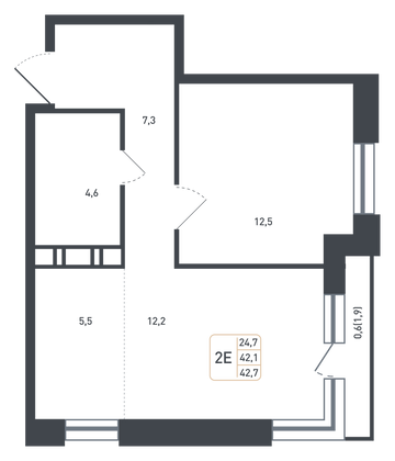 42,1 м², 2-комн. квартира, 5/8 этаж