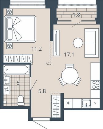 Продажа 1-комнатной квартиры 39,9 м², 16/23 этаж