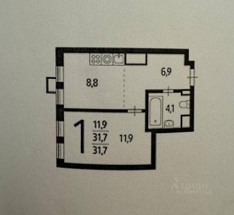 Продажа 1-комнатной квартиры 31,7 м², 4/12 этаж