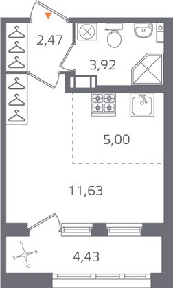 Продажа квартиры-студии 25,2 м², 6/16 этаж