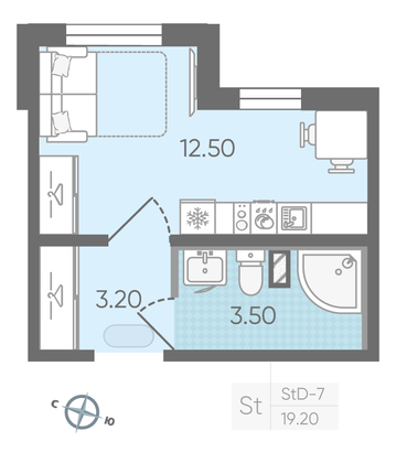 Продажа квартиры-студии 19,2 м², 1/24 этаж