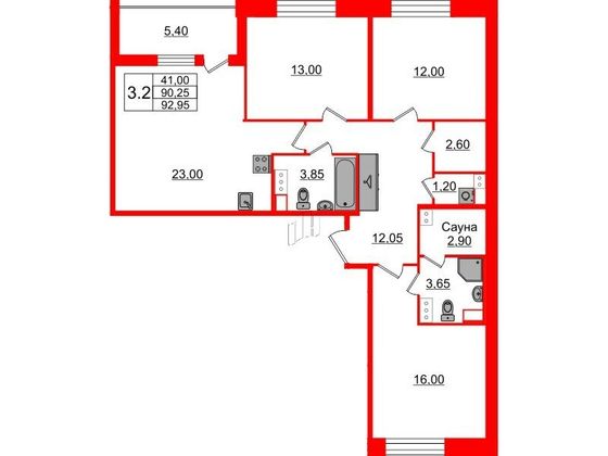 Продажа 3-комнатной квартиры 90,3 м², 9/12 этаж